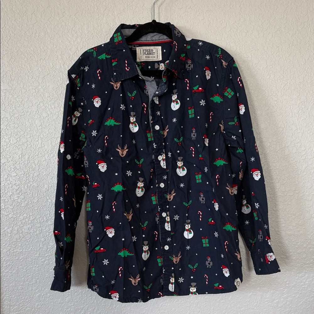 Free Planet Navy Holiday Print Shirt